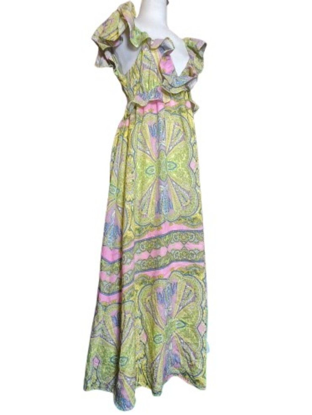 A Loves A Paisley Ruffle Maxi Dress Open Back Boho Romantic Cottagecore - Picture 8 of 9